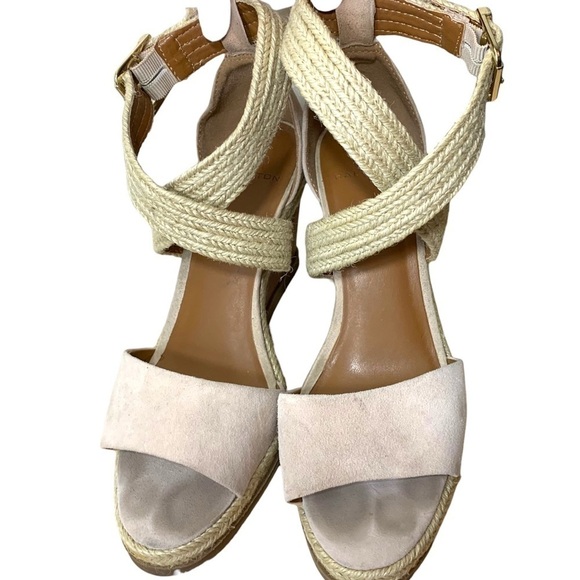 H By Halston Jane Nude Coastal Wrap Wedge Sandals Vegan Suede Leather Shoes 7.5 - Picture 3 of 13